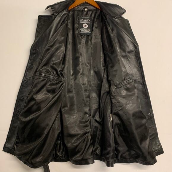 Genuine Leather Trench Belted Jacket Blazer Coat Black Longline Moto Buckle - Picture 5 of 12